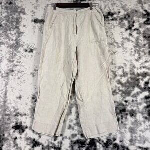 Chicos Pants Womens Size‎ Large (2) Ivory 100% Linen Cargo Wide Leg
